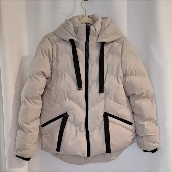 Anthro Black & Cream Hooded Puffer Jacket by Saint & Sinner - Picture 11 of 16